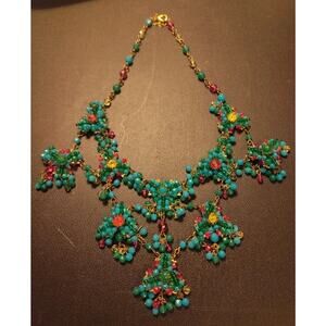Fabulous Multi Color Crystal Statement Necklace Greensl And Pinks 18" Bib Style